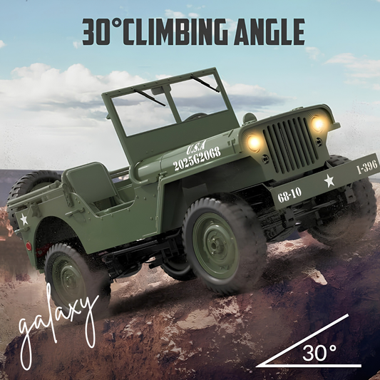 1:10 Scale Military Jeep RC Car, 4WD Off Road RTR 2.4GHz Crawler with LED Lights, 2 Batteries and USB Charger