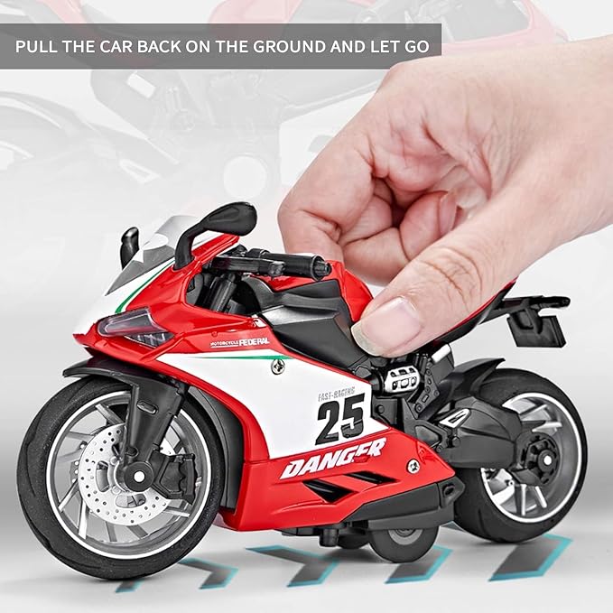 Die-Cast Racing Bike Model Toy – Red | Metal Body | Pull-Back Action | Collectible Bike for Kids & Fans