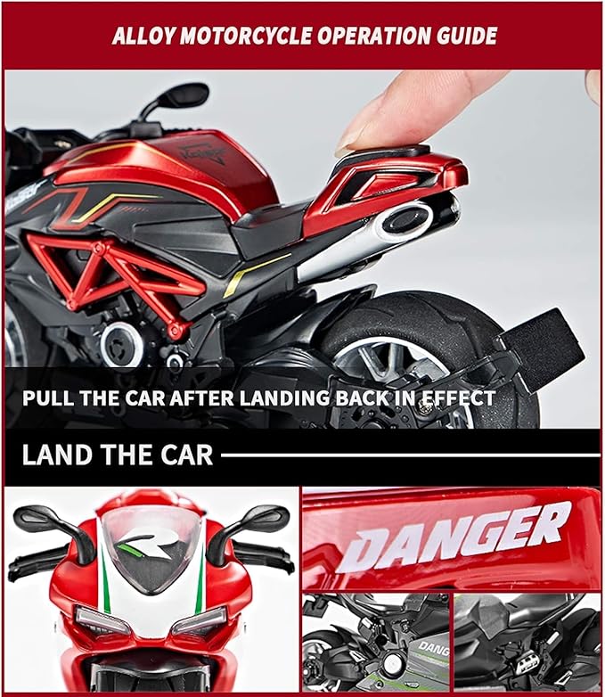 Die-Cast Racing Bike Model Toy – Red | Metal Body | Pull-Back Action | Collectible Bike for Kids & Fans