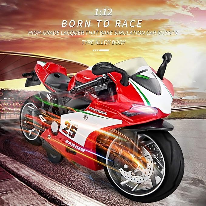 Die-Cast Racing Bike Model Toy – Red | Metal Body | Pull-Back Action | Collectible Bike for Kids & Fans