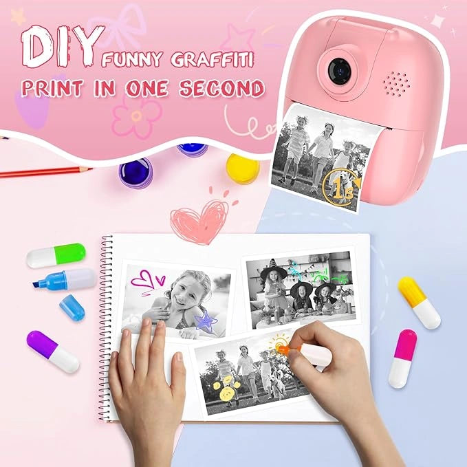 Instant Print Camera for Kids – 24MP Digital Camera with Printer, MP3, Video Recording & 32GB Card Support