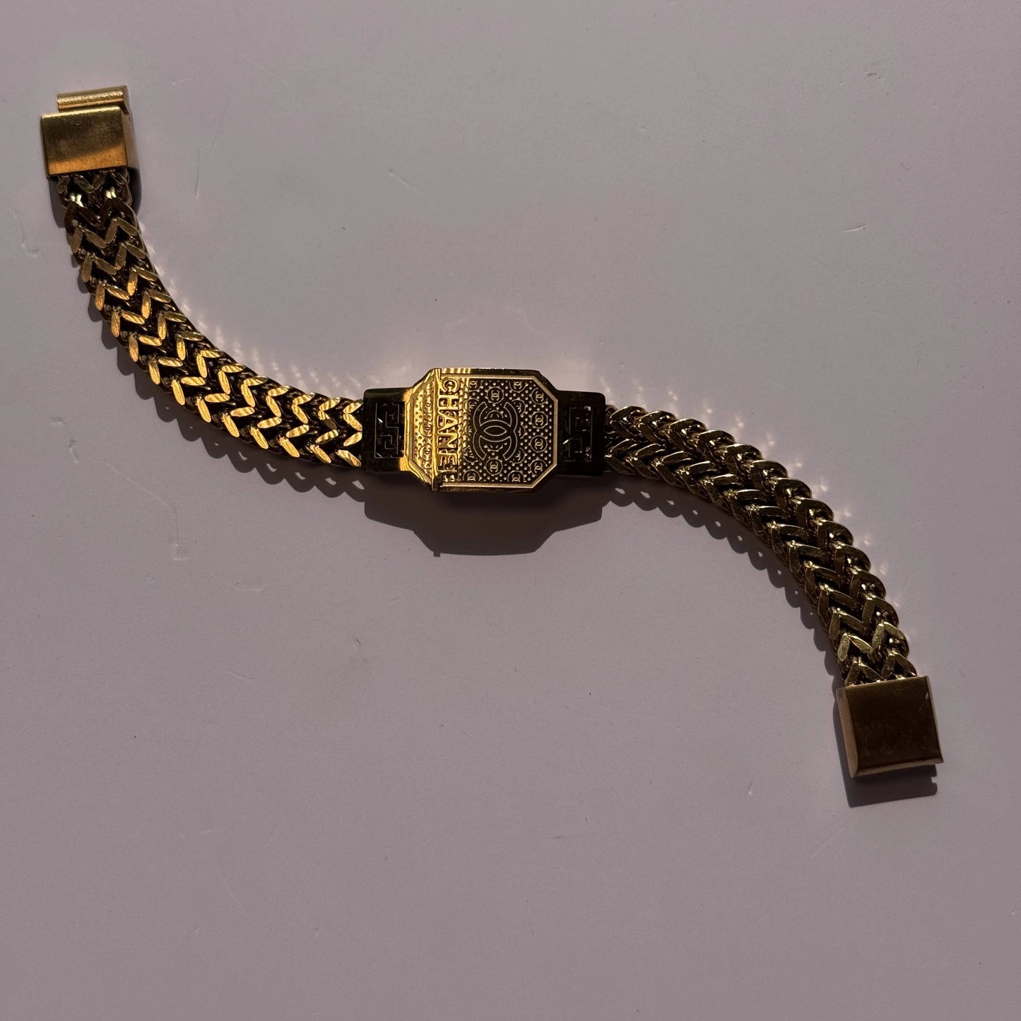 Gold Plated Chanel Cuban Chain Bracelet – Magnetic Clasp, Stainless Steel Wraparound Cuff for Men