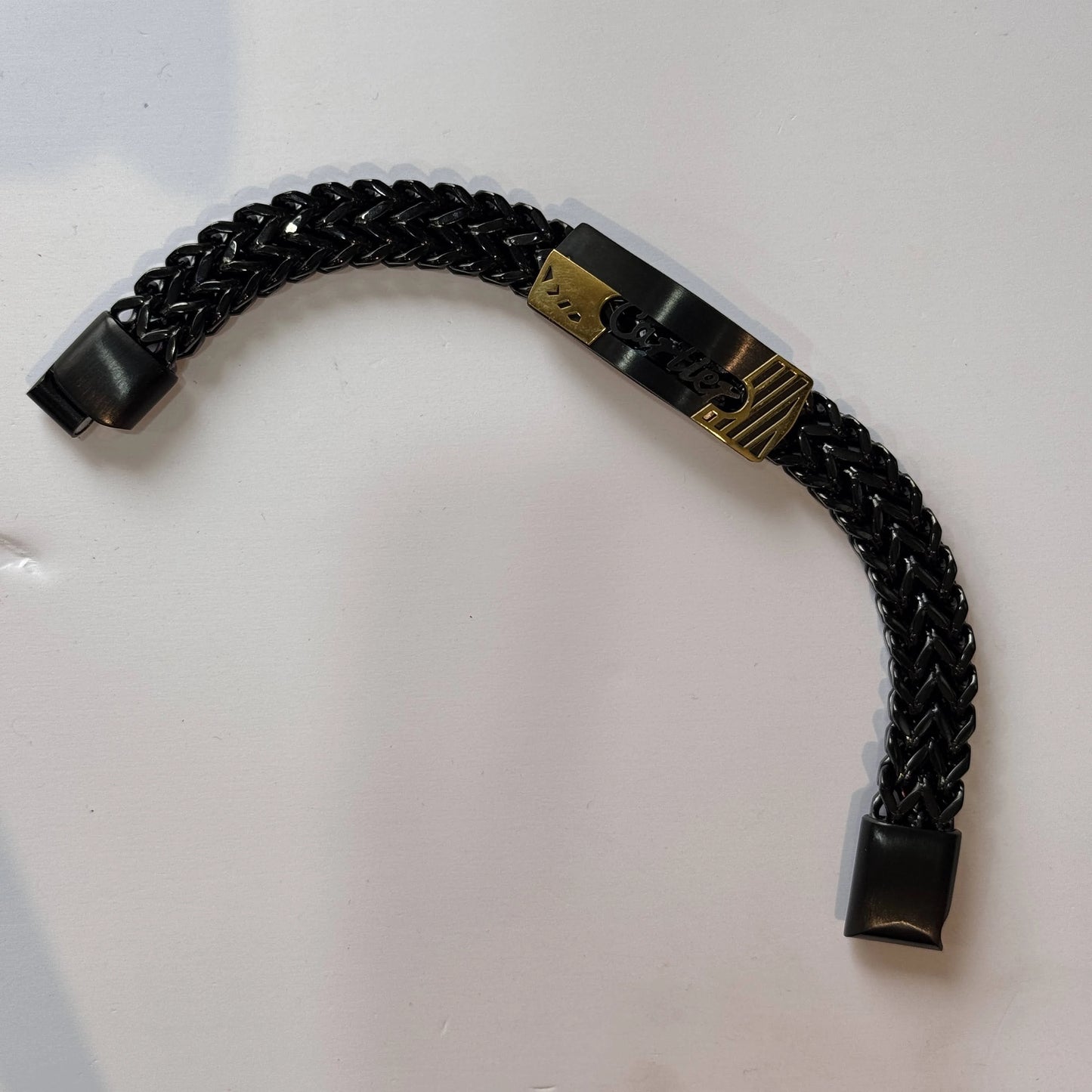 Titanium Steel Braided Cuban Chain Bracelet with Cartier Logo – Magnetic Clasp, Stainless Steel Wraparound Cuff for Men