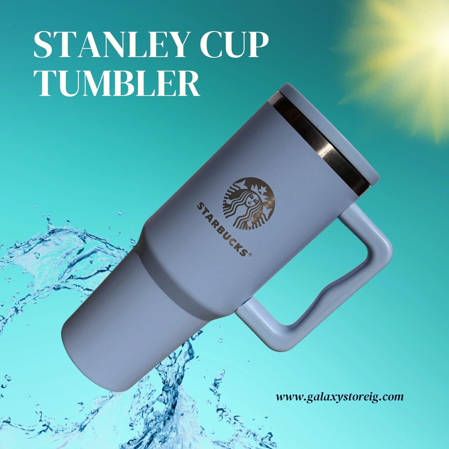 Blue Coffee Style Print 40oz Tumbler – Leakproof Stainless Steel Cup with Straw, Handle & Lid