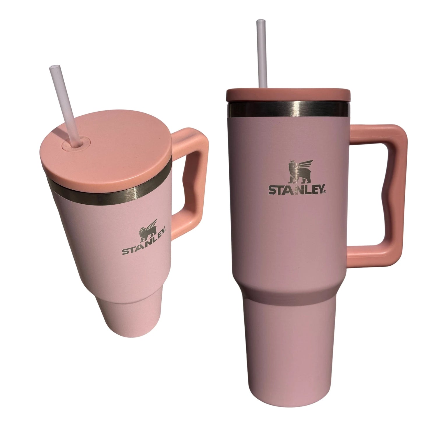 Peach Plain 40oz Stanley Style Tumbler – Leakproof Stainless Steel Cup with Straw, Handle & Lid
