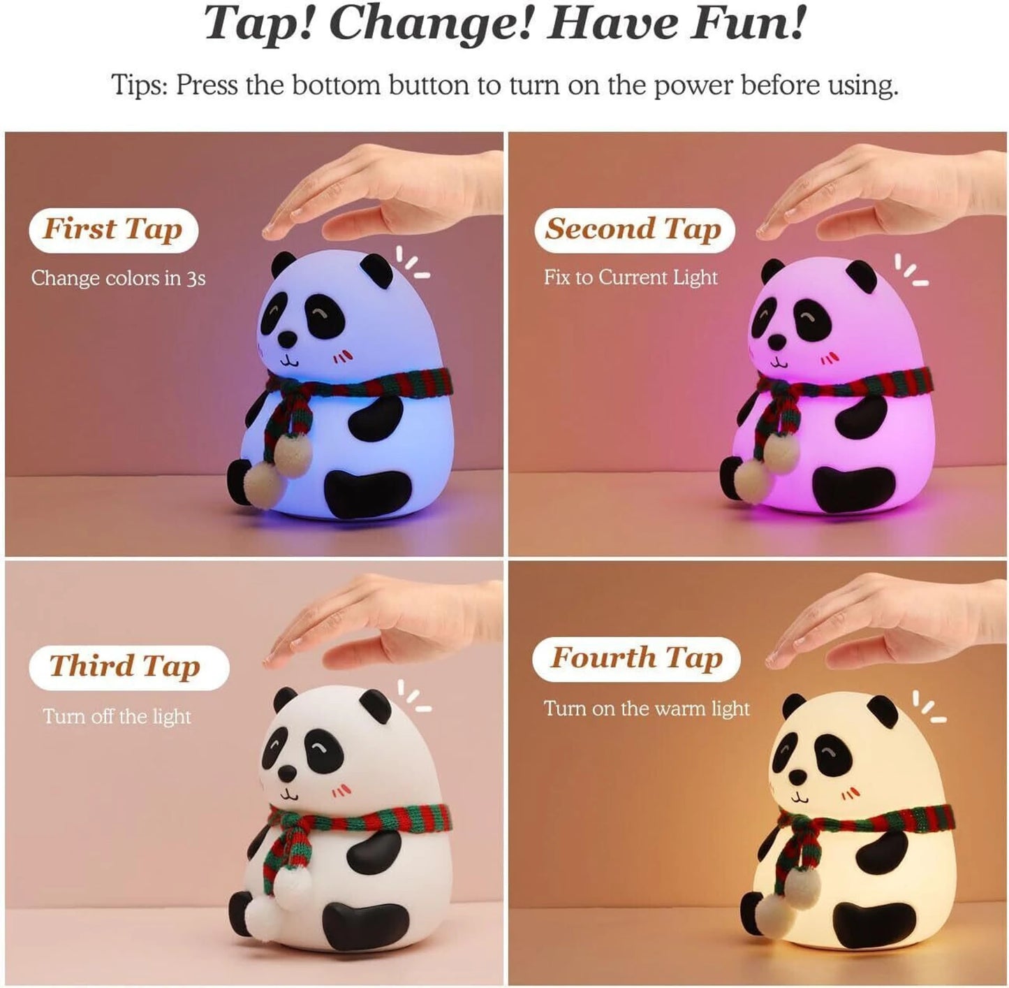 Cute Panda Silicone USB Rechargeable Night Light | Soft LED Bedside Lamp