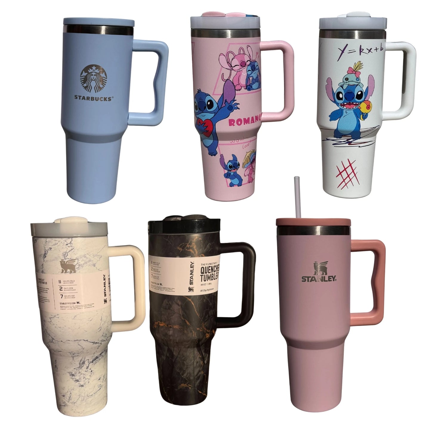 Blue Coffee Style Print 40oz Tumbler – Leakproof Stainless Steel Cup with Straw, Handle & Lid