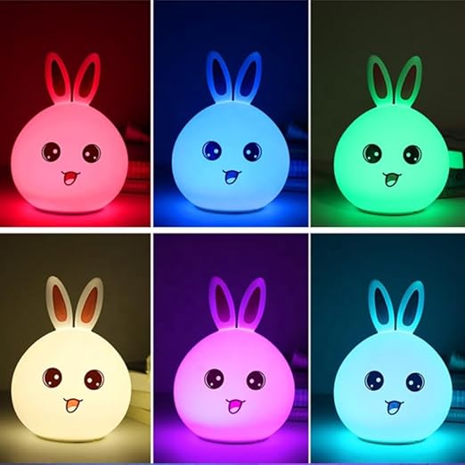 Silicone Rabbit Night Light USB Rechargeable | 7 Color Touch Sensor LED Lamp