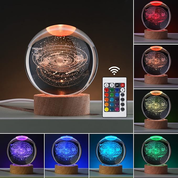 Big Crystal Ball Lamp – 3D Engraved LED Light with Wooden Base | Magical Night Light for Home, Office & Gifts