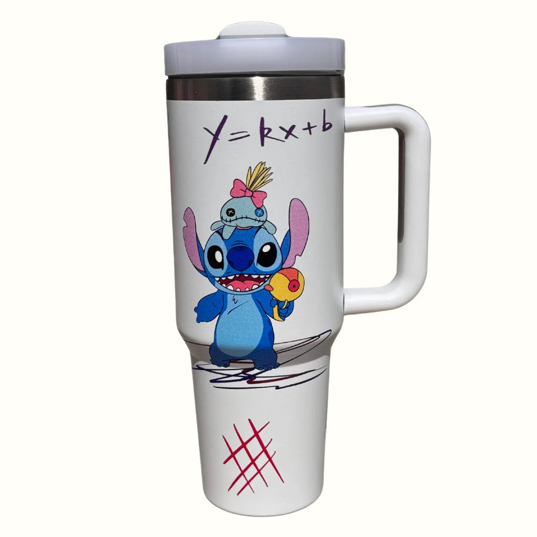 White Stainless Steel 40oz Tumbler with Printed Stitch Design – Leakproof, Insulated, with Straw