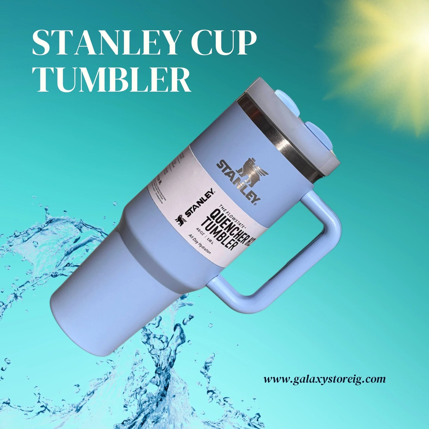 Blue Plain Stanley Style 40oz Tumbler – Leakproof Stainless Steel Cup with Straw, Handle & Lid