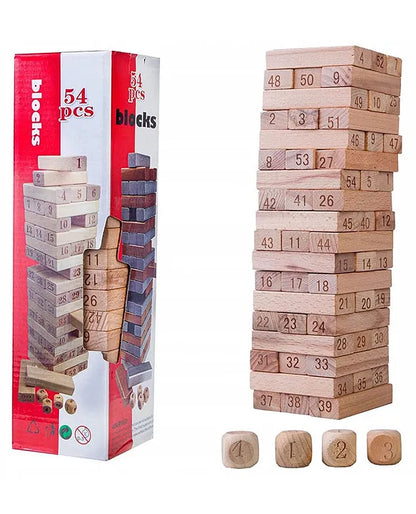 SSIC Wooden Number Blocks Game for Kids & Adults – 54-Piece Stacking Tower Educational Set