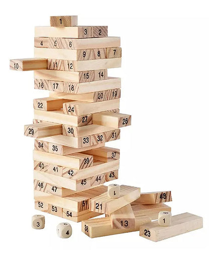 SSIC Wooden Number Blocks Game for Kids & Adults – 54-Piece Stacking Tower Educational Set