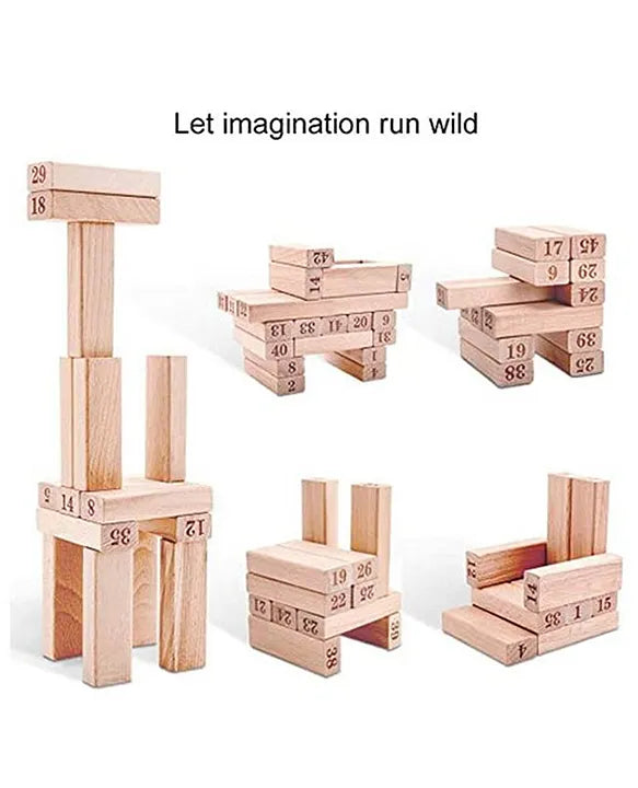 SSIC Wooden Number Blocks Game for Kids & Adults – 54-Piece Stacking Tower Educational Set