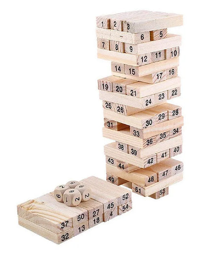 SSIC Wooden Number Blocks Game for Kids & Adults – 54-Piece Stacking Tower Educational Set