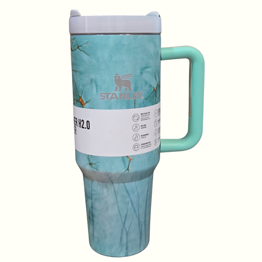 Aqua Marble Stanley Style 40oz Tumbler | Leakproof Lid, Straw, Temp Control | Travel Mug