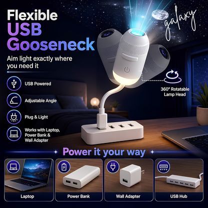Galaxy Projector Night Light 2-in-1 | 360° Adjustable LED Star Lamp | USB | 2 Projection Discs