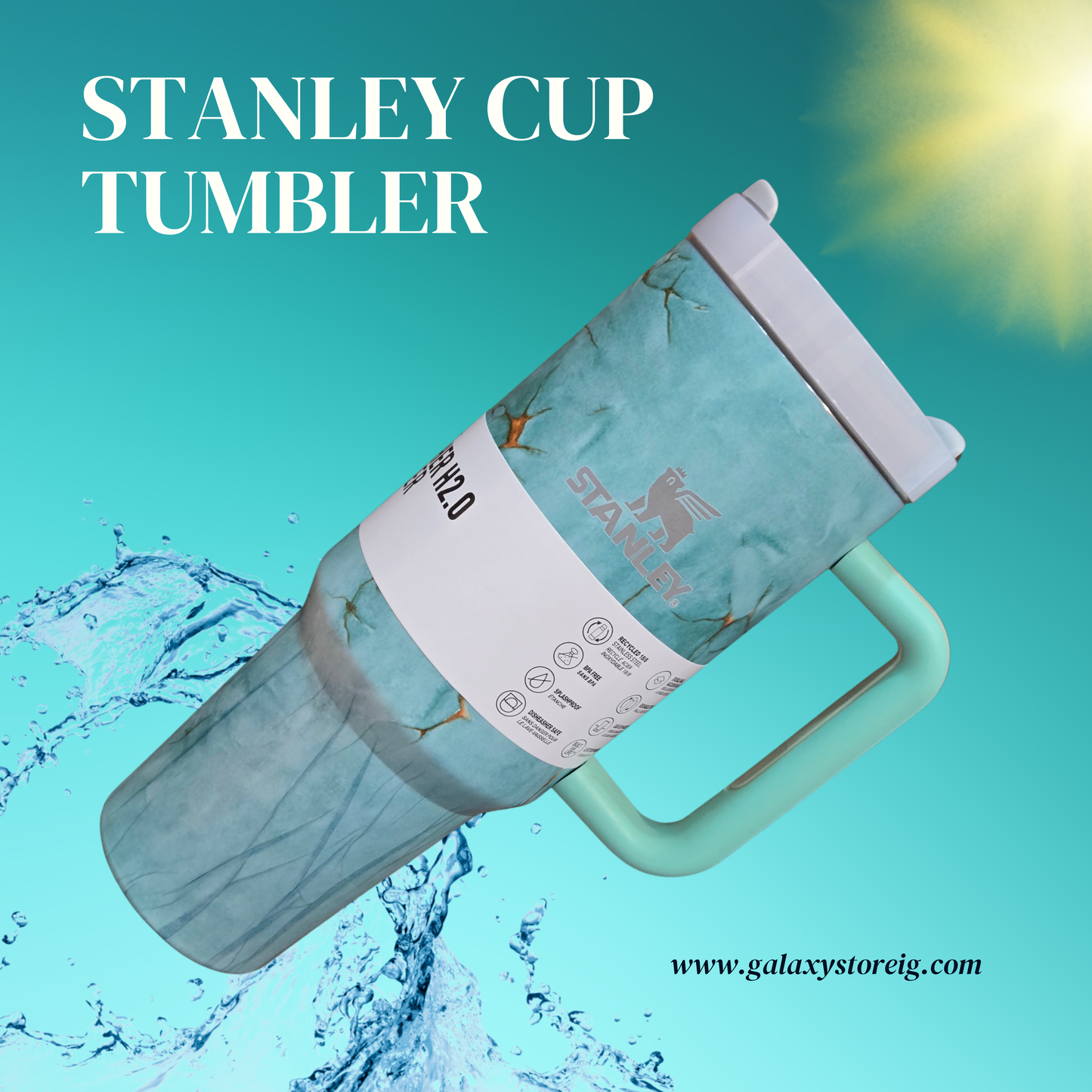 Aqua Marble Stanley Style 40oz Tumbler | Leakproof Lid, Straw, Temp Control | Travel Mug