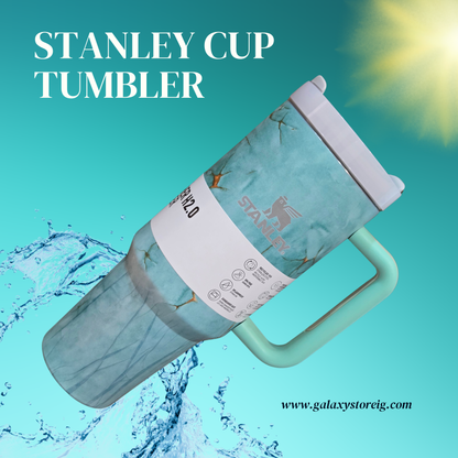 Aqua Marble Stanley Style 40oz Tumbler | Leakproof Lid, Straw, Temp Control | Travel Mug