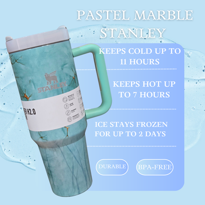 Aqua Marble Stanley Style 40oz Tumbler | Leakproof Lid, Straw, Temp Control | Travel Mug