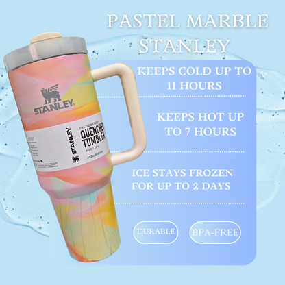 Stanley FlowState Quencher Tumbler – Pastel Marble | Leakproof, Insulated, With Handle & Straw