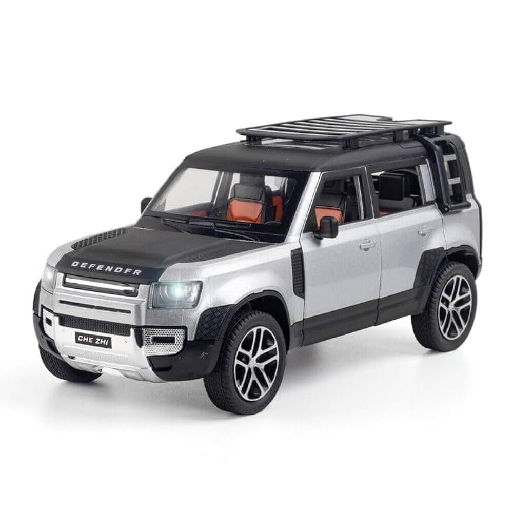 1:24 Scale Silver Defender Die Cast Metal Car | SUV Model Toy for Kids & Collectors