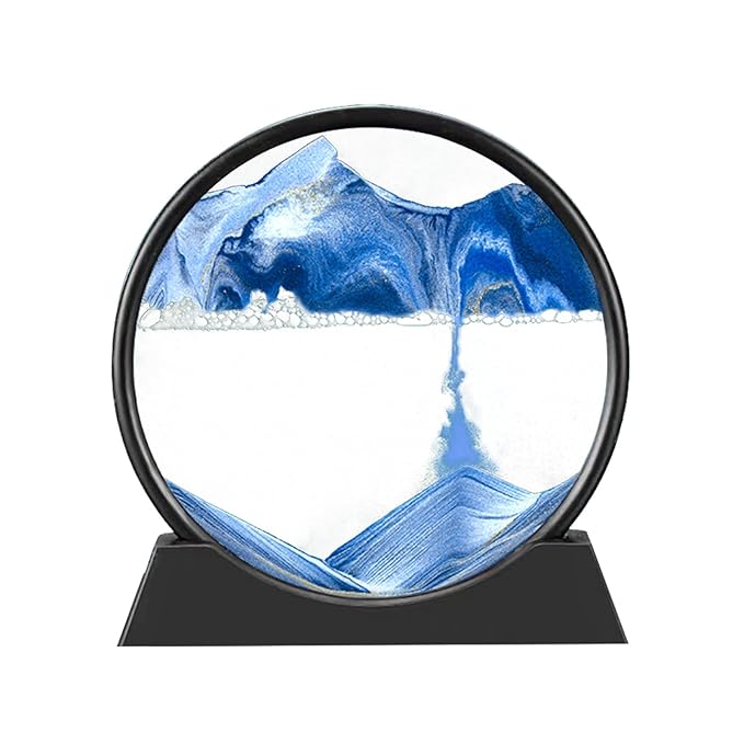 Areycvk Round Liquid Motion Sand Art – Moving Glass Desktop Relaxation Décor for Home & Office