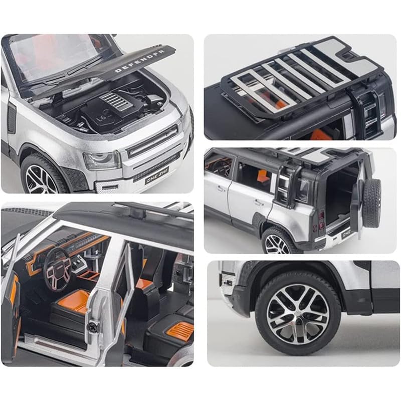 1:24 Scale Silver Defender Die Cast Metal Car | SUV Model Toy for Kids & Collectors
