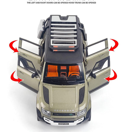 1:24 Scale Silver Defender Die Cast Metal Car | SUV Model Toy for Kids & Collectors