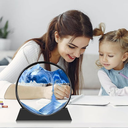 Areycvk Round Liquid Motion Sand Art – Moving Glass Desktop Relaxation Décor for Home & Office