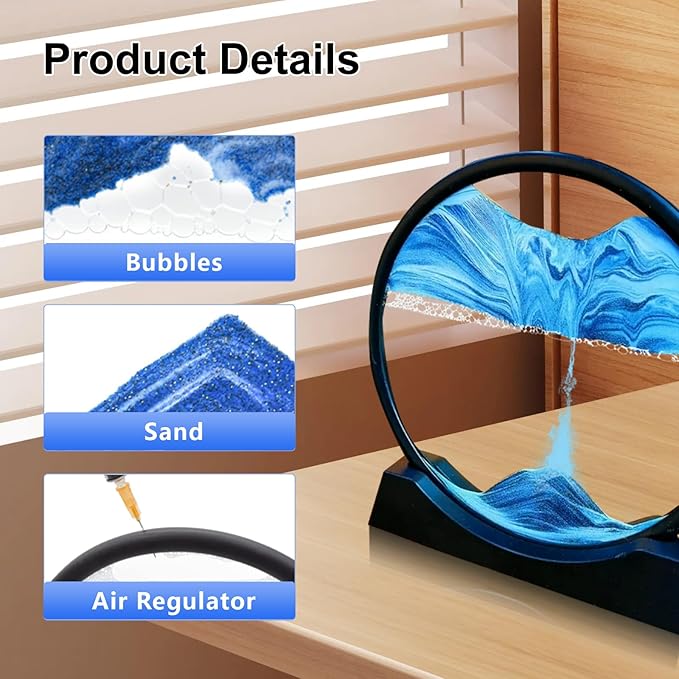 Areycvk Round Liquid Motion Sand Art – Moving Glass Desktop Relaxation Décor for Home & Office