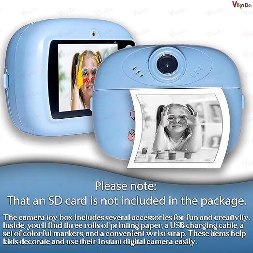 VikriDA Kids Instant Print Camera – 1080P HD Video, Built-In Printer, Fun Digital Camera (Purple)