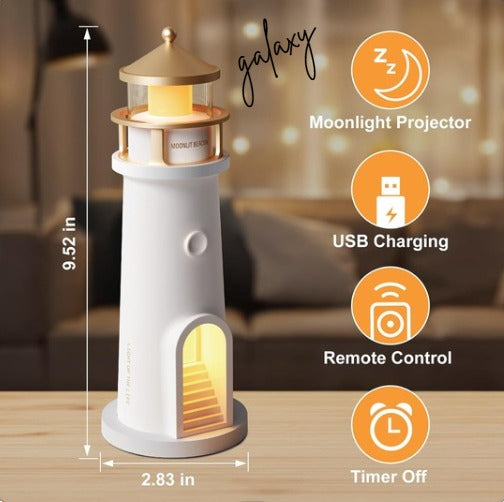 Lighthouse Moon Projector Lamp | LED Night Light | USB Rechargeable