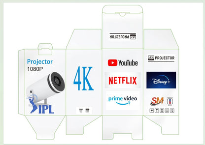 Mini 4K LED Projector | Full HD 1080P | 300” Display | WiFi, Bluetooth, TV Stick & Mobile Support