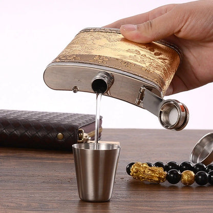 Portable Stainless Steel Hip Flask Set | Premium 7oz Flask with Wine Glass & Funnel | Leak-Proof | Travel-Friendly