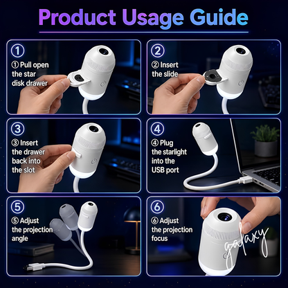 Galaxy Projector Night Light 2-in-1 | 360° Adjustable LED Star Lamp | USB | 2 Projection Discs