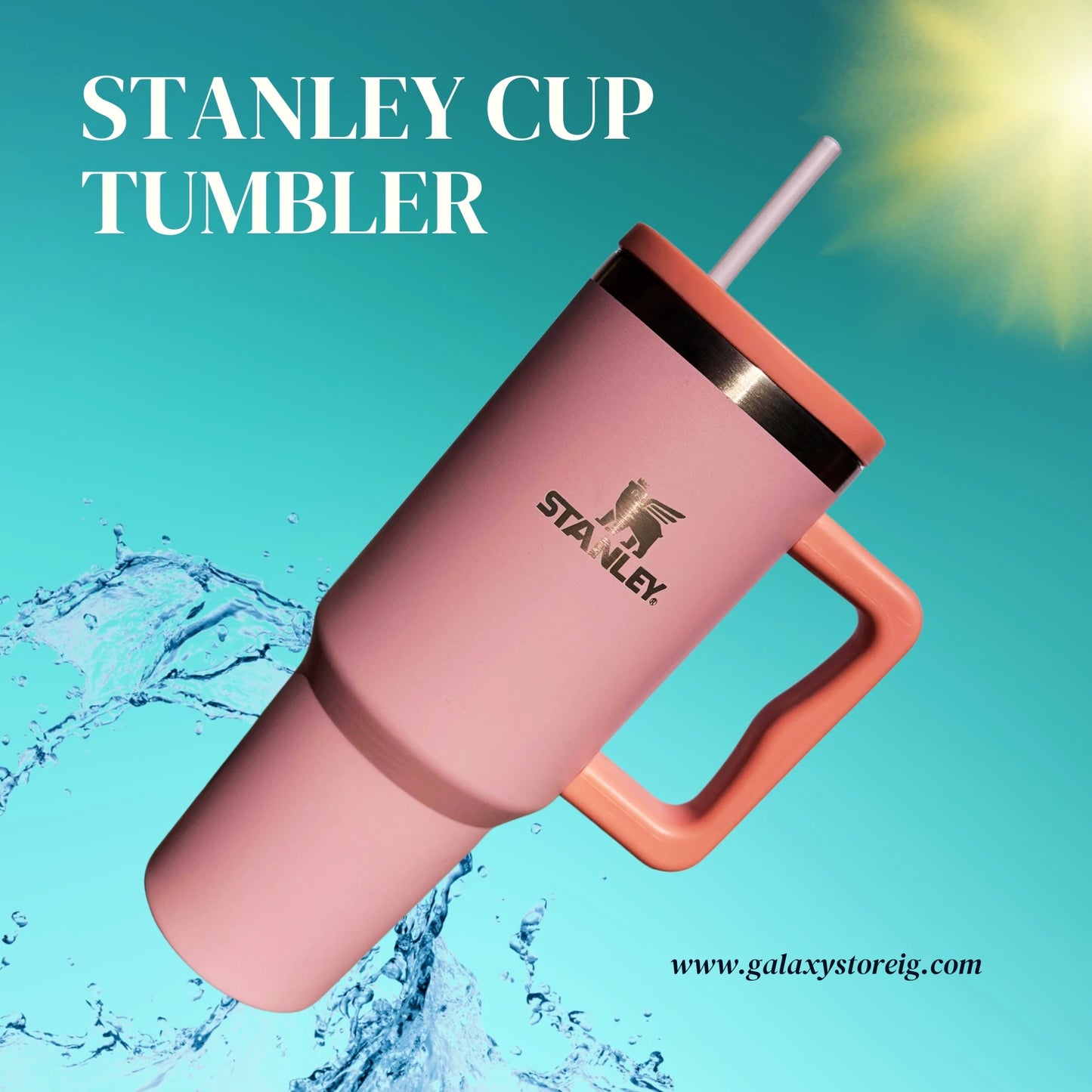 Peach Plain 40oz Stanley Style Tumbler – Leakproof Stainless Steel Cup with Straw, Handle & Lid