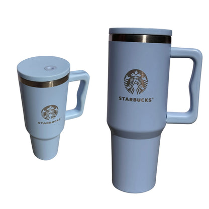 Blue Coffee Style Print 40oz Tumbler – Leakproof Stainless Steel Cup with Straw, Handle & Lid