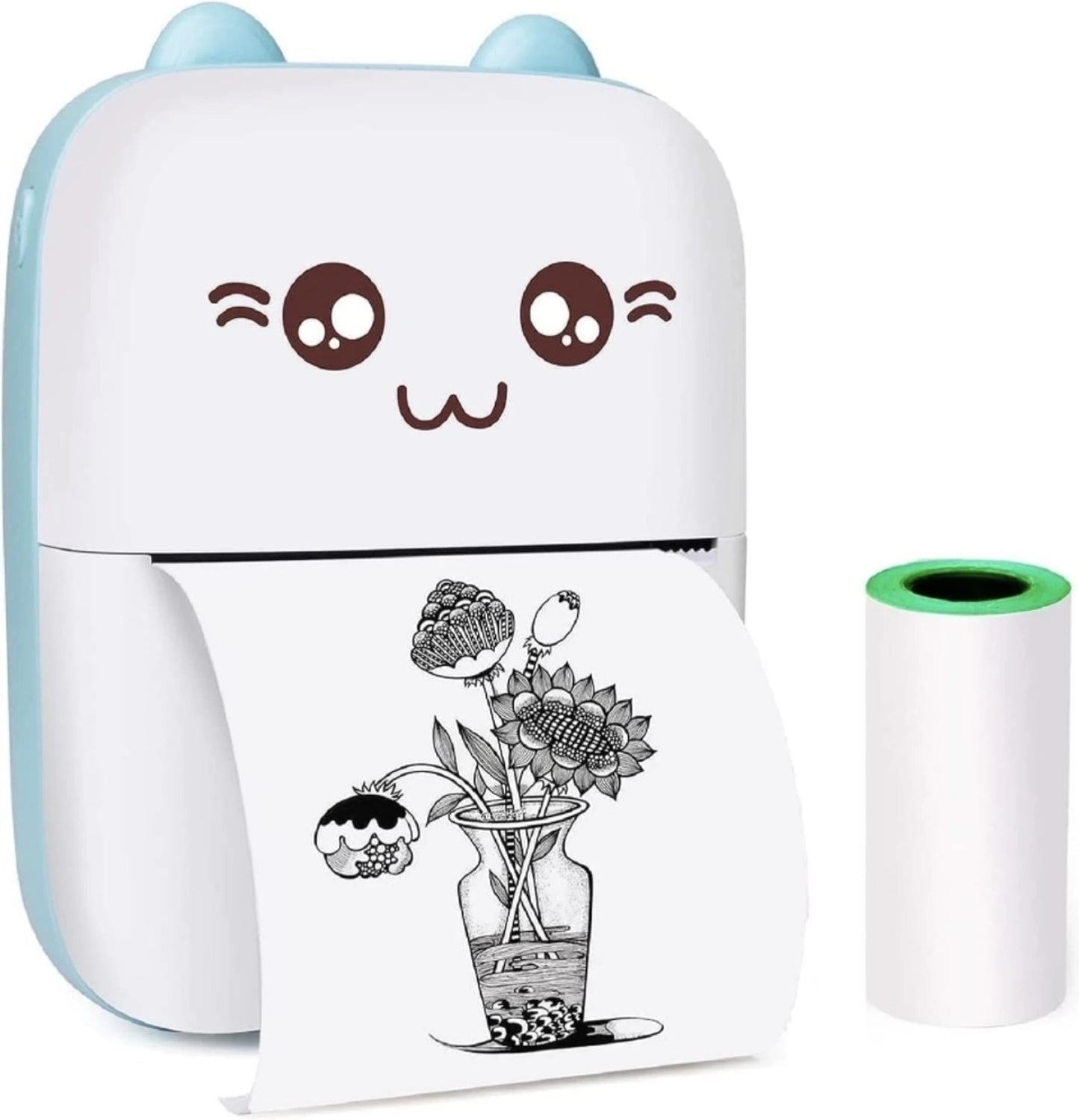 Mini Bluetooth Thermal Printer, Portable Label Printer Inkfree Printer for Android & iOS System, Black on White Thermal Printer with 13 Roll of Print Paper, Stickers, Blue