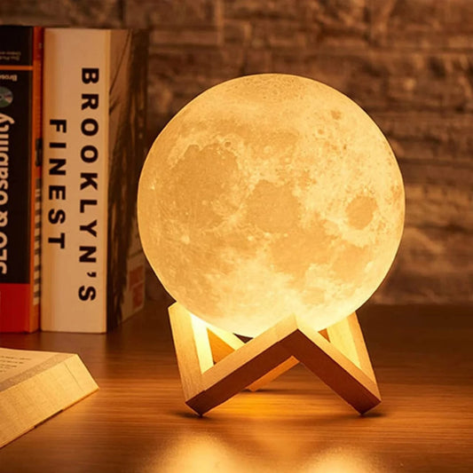Estervig Home Decor Moon Lamp with 7 Color Changing Lights, Touch Control, Wooden Stand Night Lamp (15 cm, Multicolor)