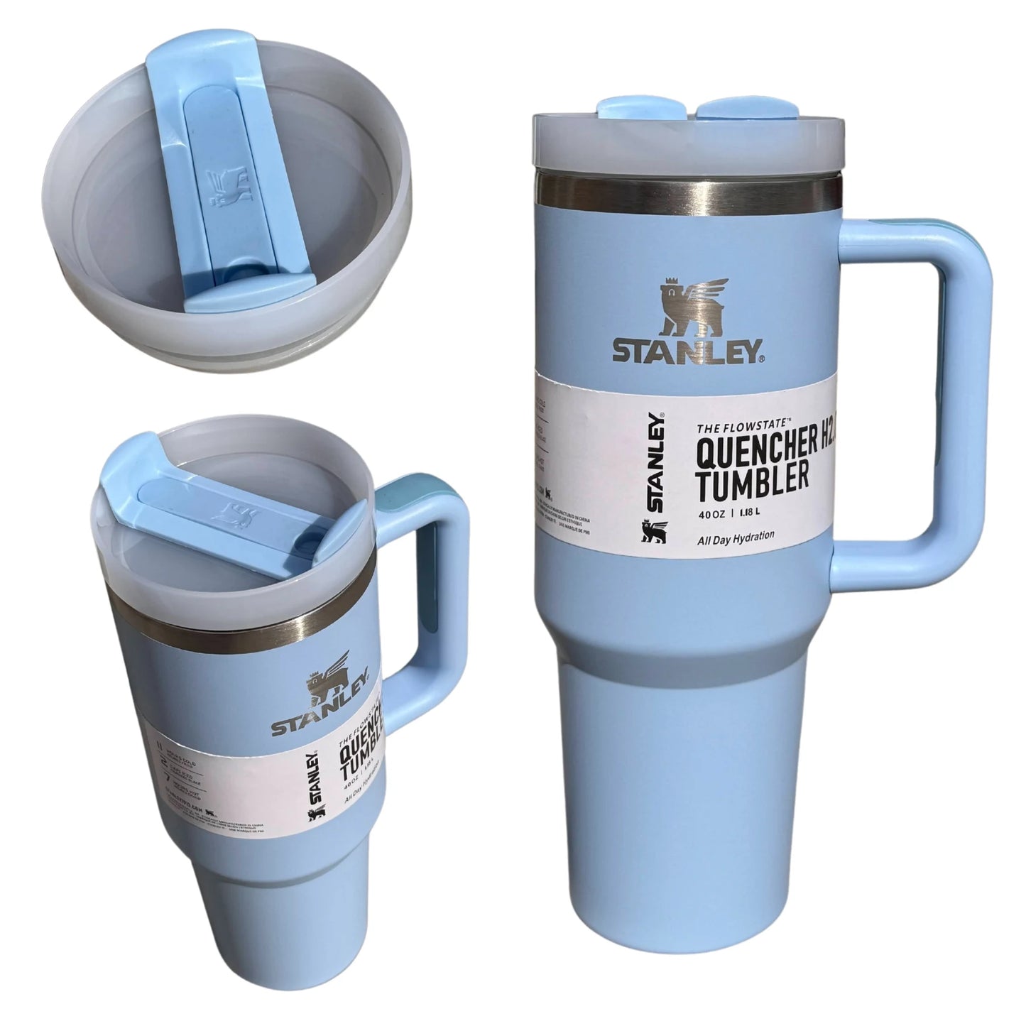 Blue Plain Stanley Style 40oz Tumbler – Leakproof Stainless Steel Cup with Straw, Handle & Lid