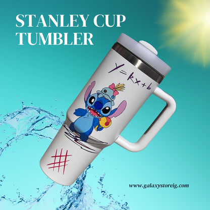 White Stainless Steel 40oz Tumbler with Printed Stitch Design – Leakproof, Insulated, with Straw