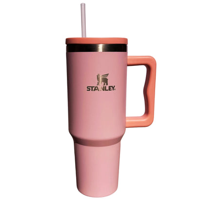 Peach Plain 40oz Stanley Style Tumbler – Leakproof Stainless Steel Cup with Straw, Handle & Lid