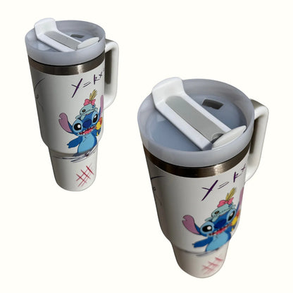 White Stainless Steel 40oz Tumbler with Printed Stitch Design – Leakproof, Insulated, with Straw