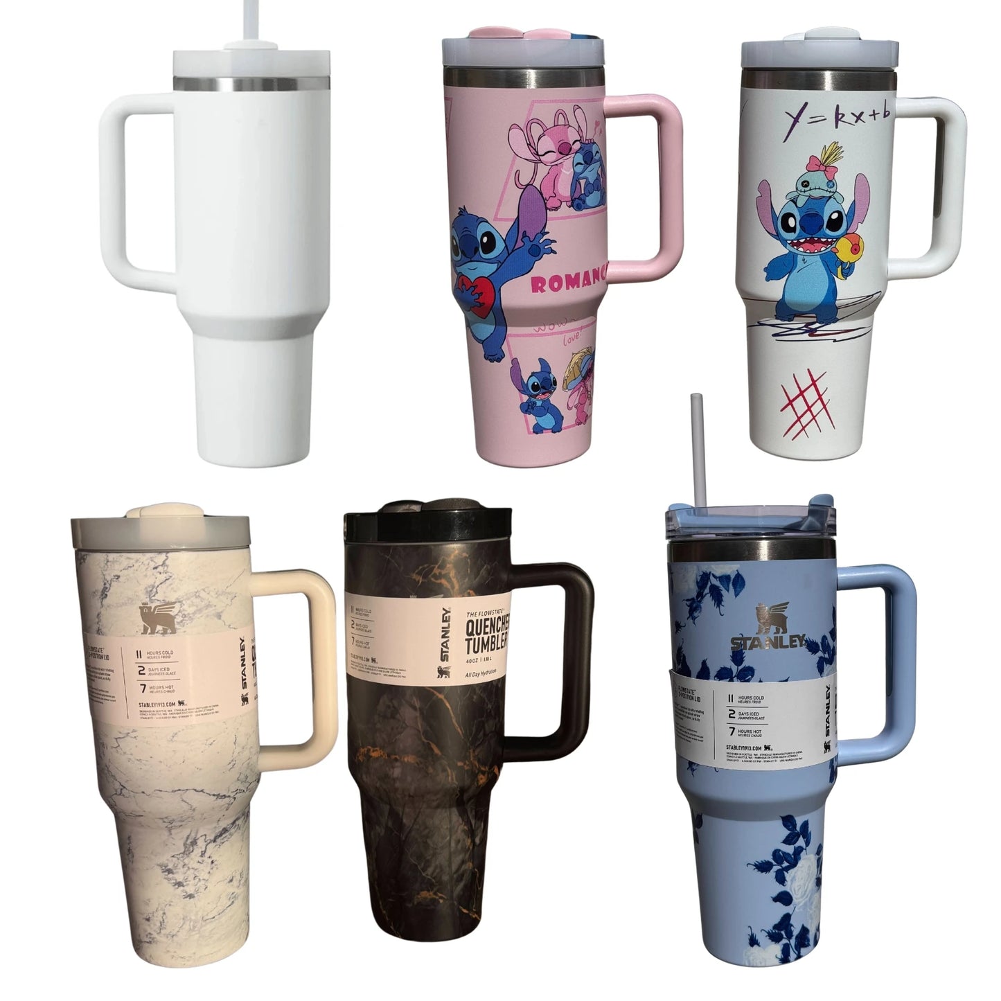 Blue Floral Stanley Style 40oz Tumbler – Leakproof Stainless Steel Cup with Handle, Straw & Lid
