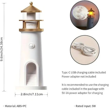 White Acrylic Light House Moon Table Lamp Projector for Home Decor & Night Light