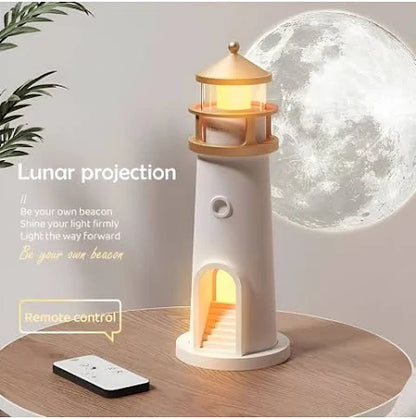 White Acrylic Light House Moon Table Lamp Projector for Home Decor & Night Light