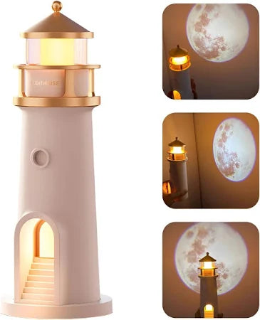 White Acrylic Light House Moon Table Lamp Projector for Home Decor & Night Light