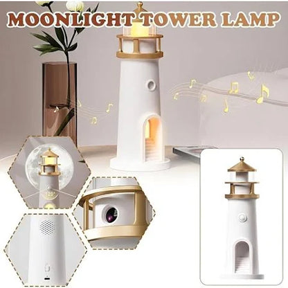 White Acrylic Light House Moon Table Lamp Projector for Home Decor & Night Light