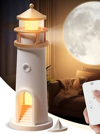 White Acrylic Light House Moon Table Lamp Projector for Home Decor & Night Light